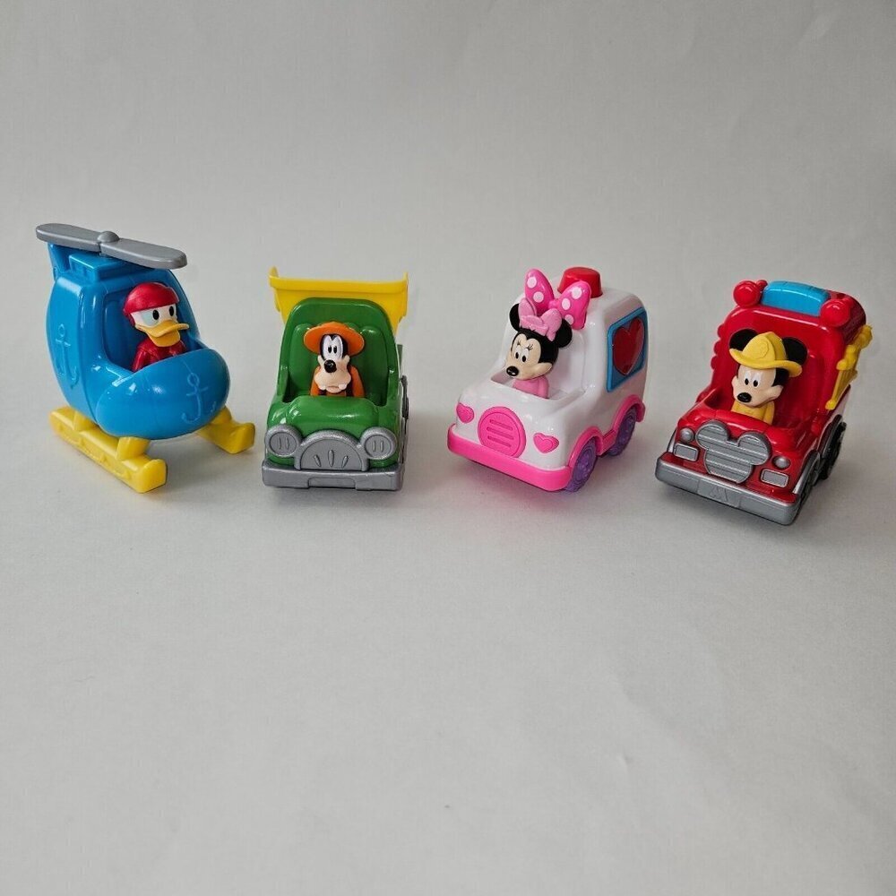 4 Disney Mickey Mouse Let's Work Vehicle Lot Minnie Goofy Donald Duck Helicopter